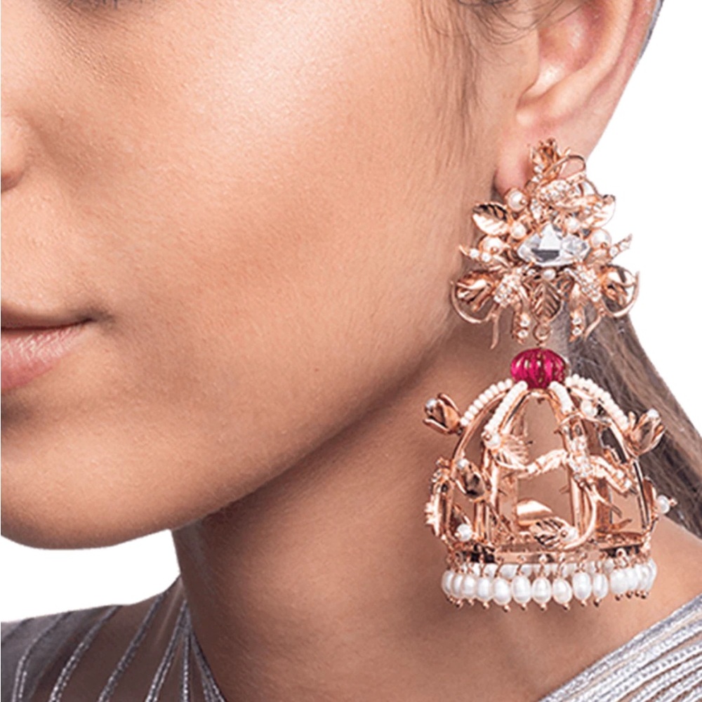 Bollywood Rose Gold Earrings (Jhumkas)